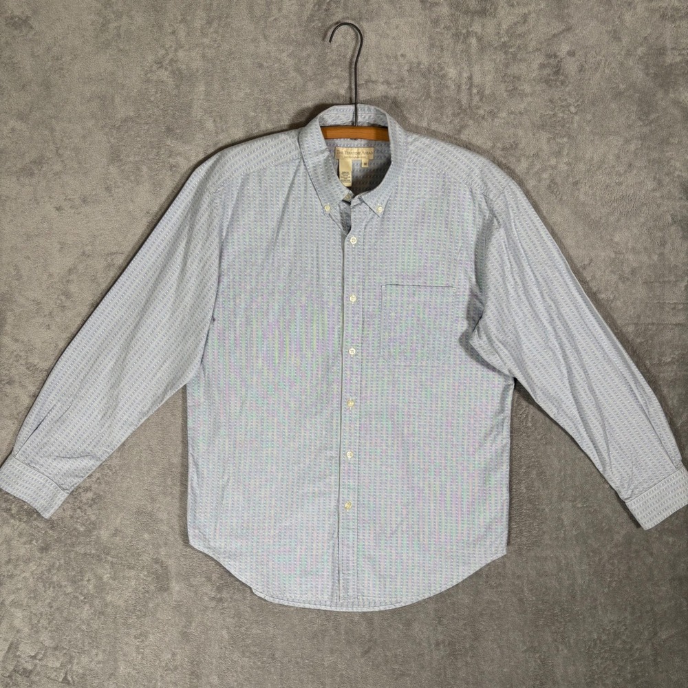 The Territory Ahead Mens Blue Pima Cotton Geometric Stripe Button Down Shirt M